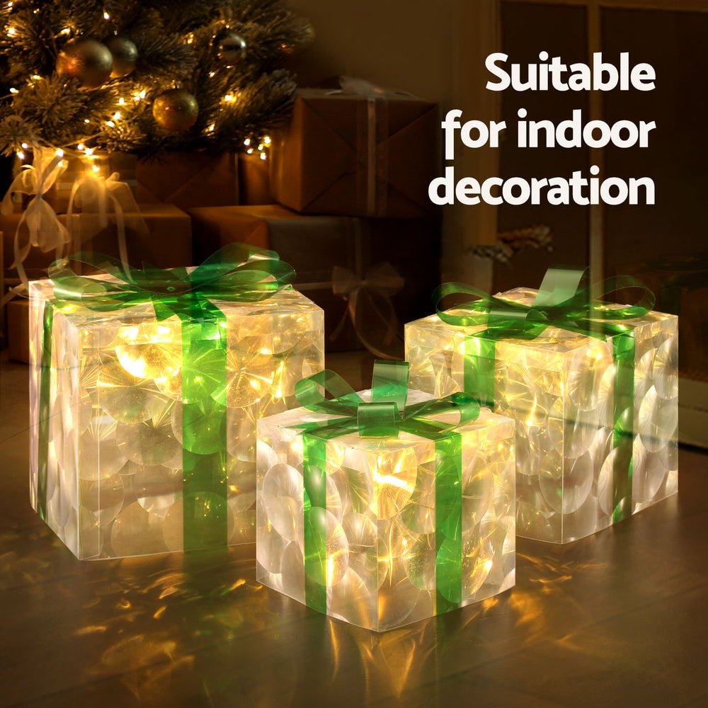 Jingle Jollys 70 LED Light-Up Gift Box Decorations, Set of 3