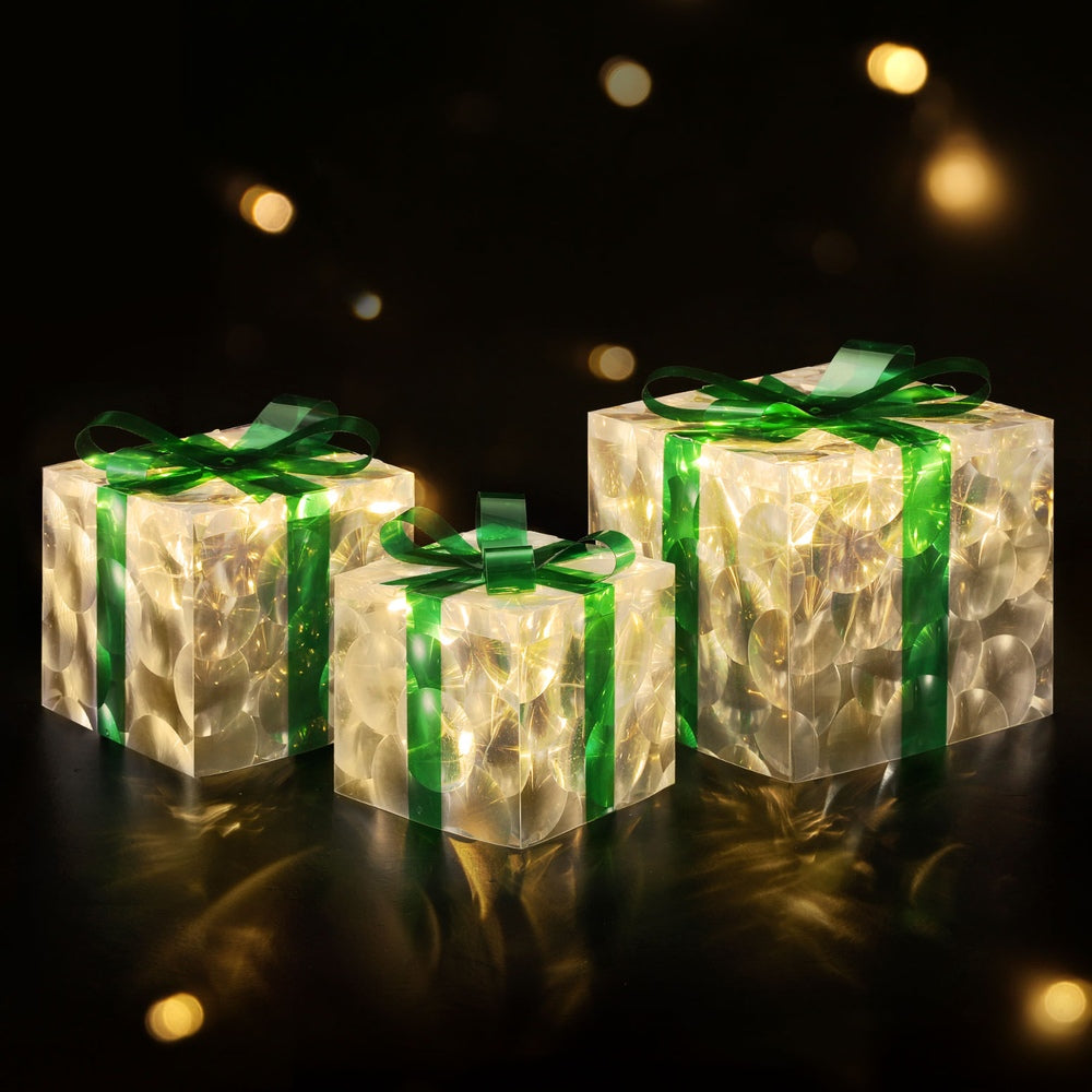 Jingle Jollys 70 LED Light-Up Gift Box Decorations, Set of 3
