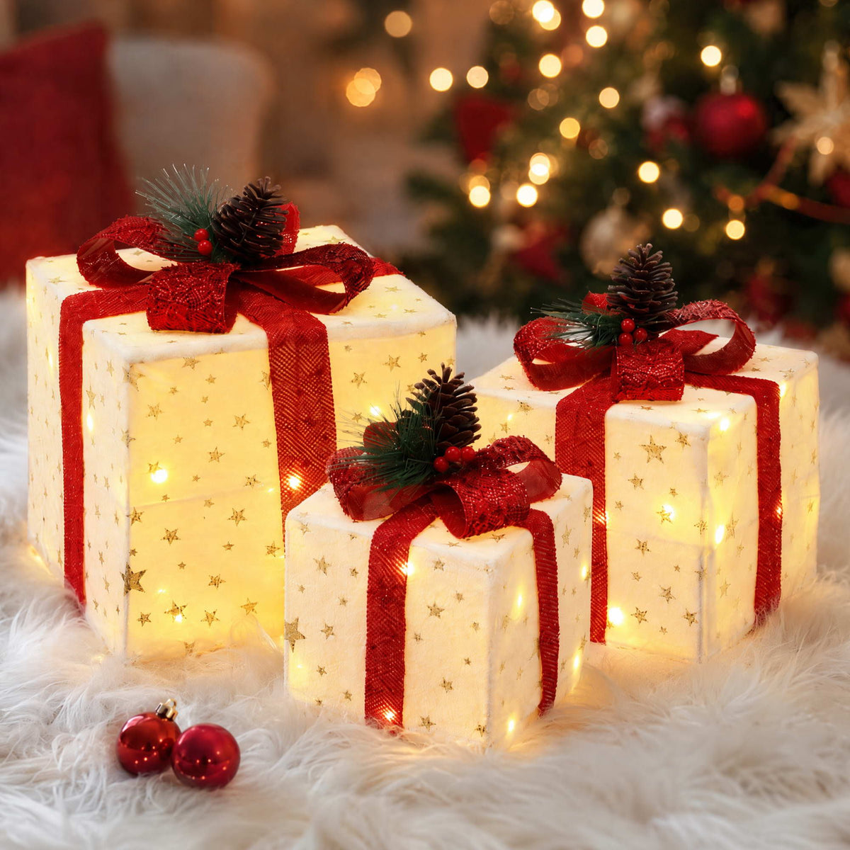 Jingle Jollys Christmas Decorations 3PC Lighted Gift Boxes Christmas