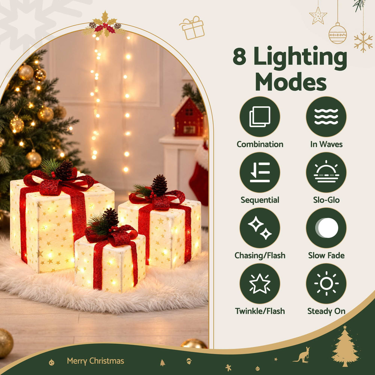 Jingle Jollys Christmas Decorations 3PC Lighted Gift Boxes Christmas
