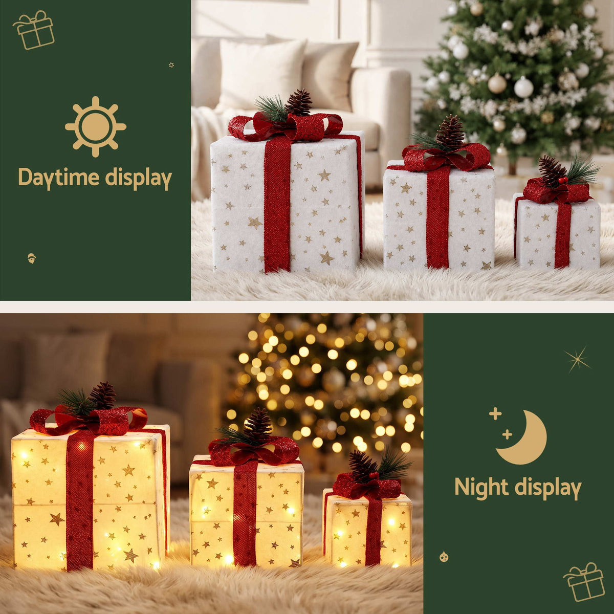 Jingle Jollys Christmas Decorations 3PC Lighted Gift Boxes Christmas