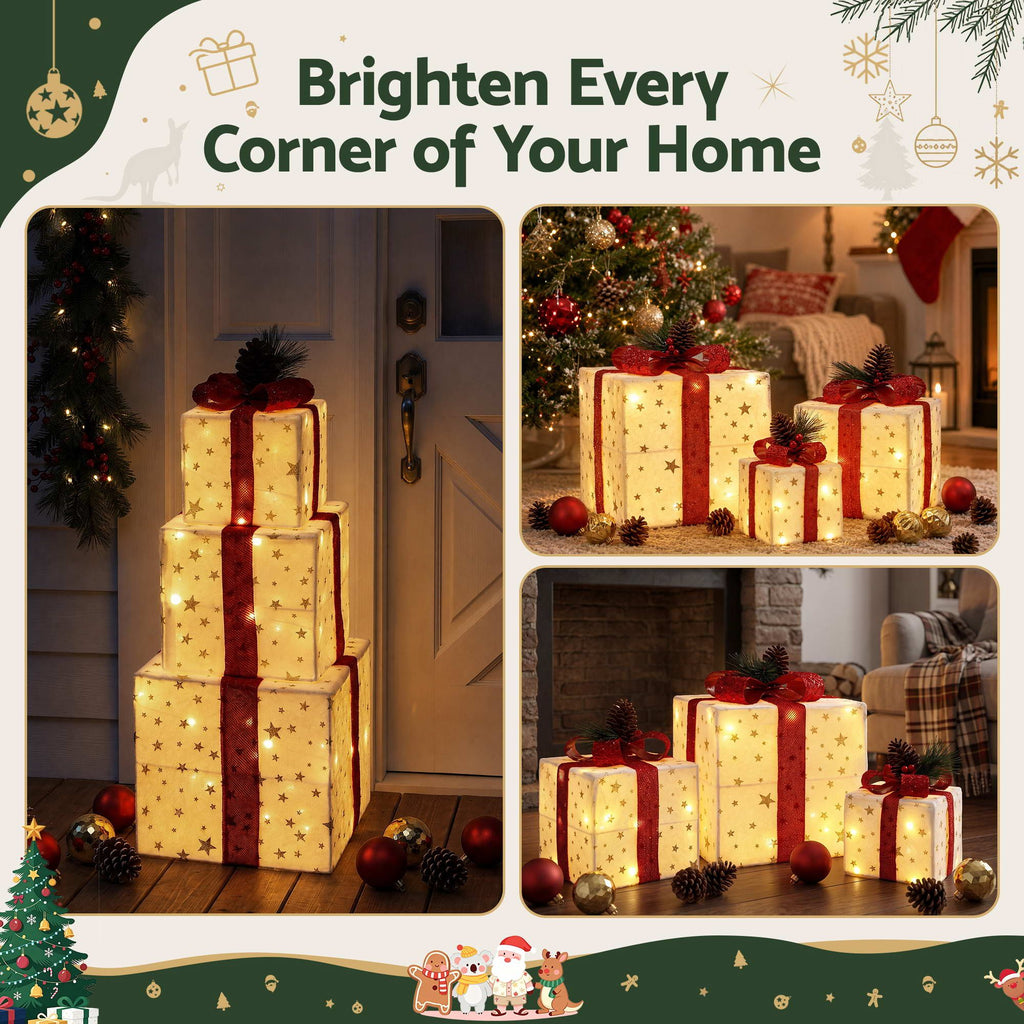Jingle Jollys Christmas Decorations 3PC Lighted Gift Boxes Christmas
