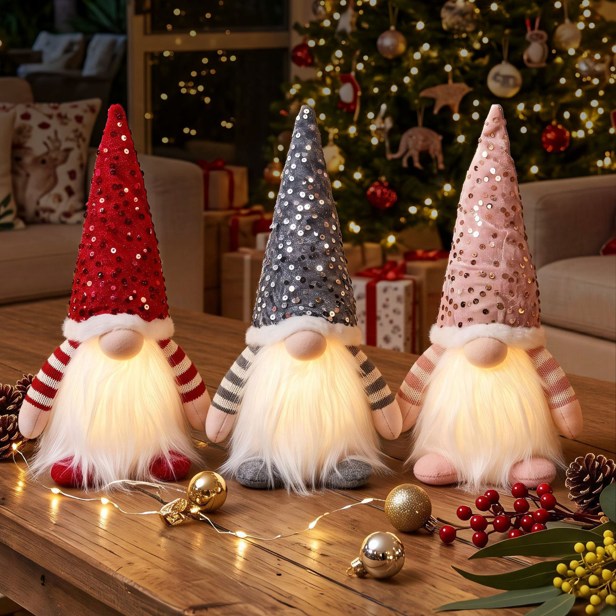 Jingle Jollys Christmas Gnomes Light Up Christmas Decorations Plush