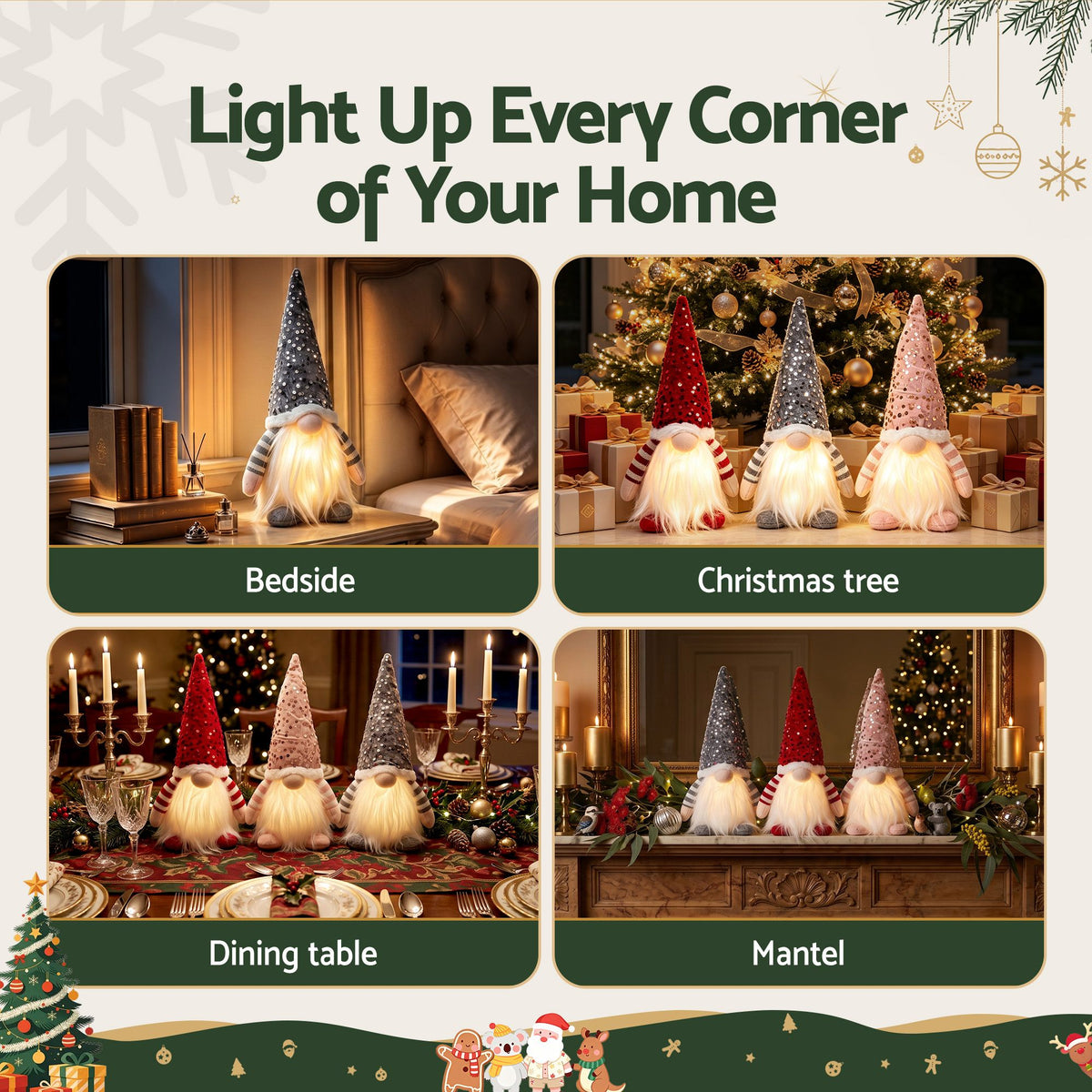 Jingle Jollys Christmas Gnomes Light Up Christmas Decorations Plush