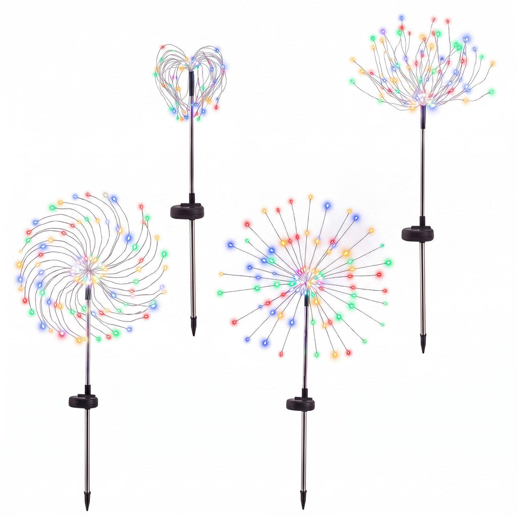 Jingle Jollys 4 Pack Christmas Path Lights Solar Firework Garden Decoration Multicolour