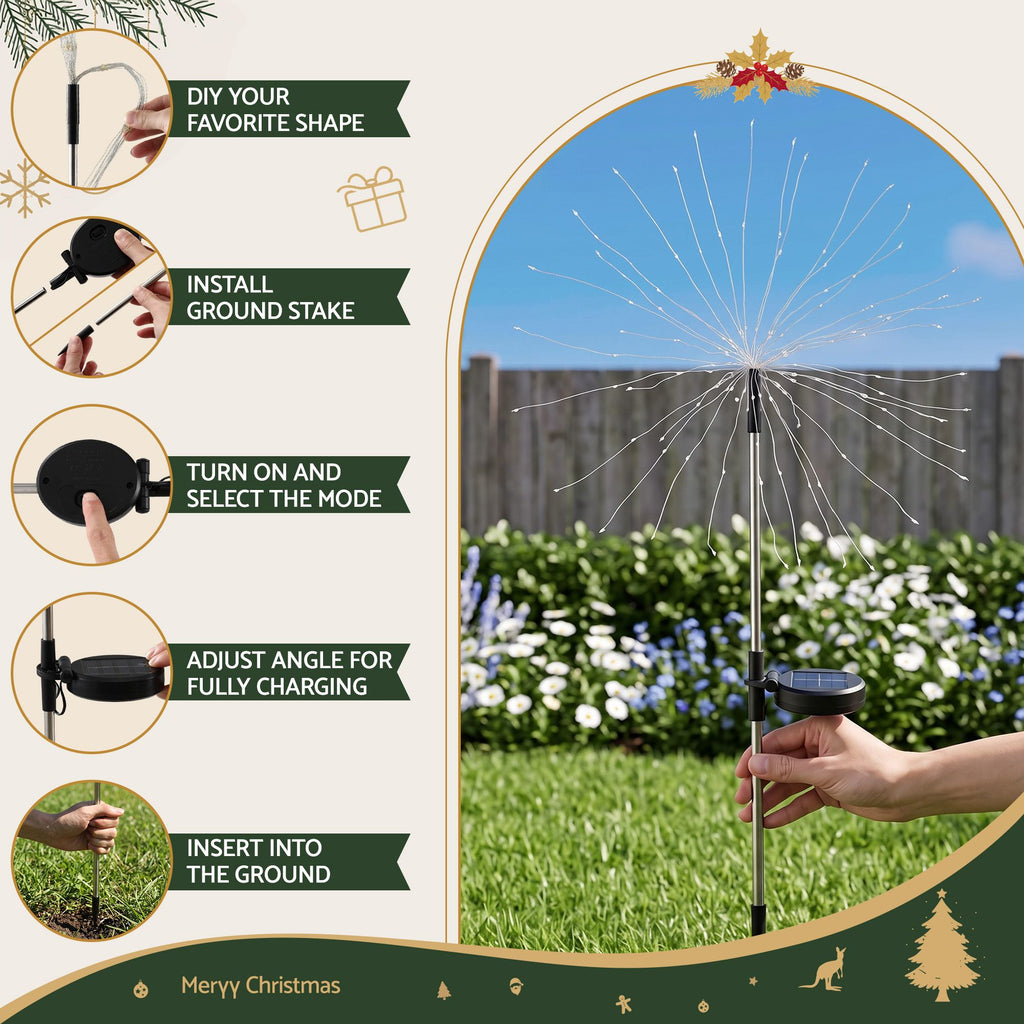 Jingle Jollys 4 Pack Christmas Lights Solar Firework Outdoor Garden Lights DIY Decoration Warm White