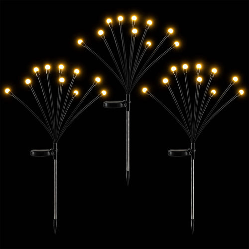 Jingle Jollys Solar Firefly Path Lights, Warm White, 3 Pack, lit up in the dark
