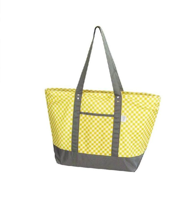 Large Insulated Cooler Shopping Tote, 52 x 18 x 30 cm, Yellow Grid