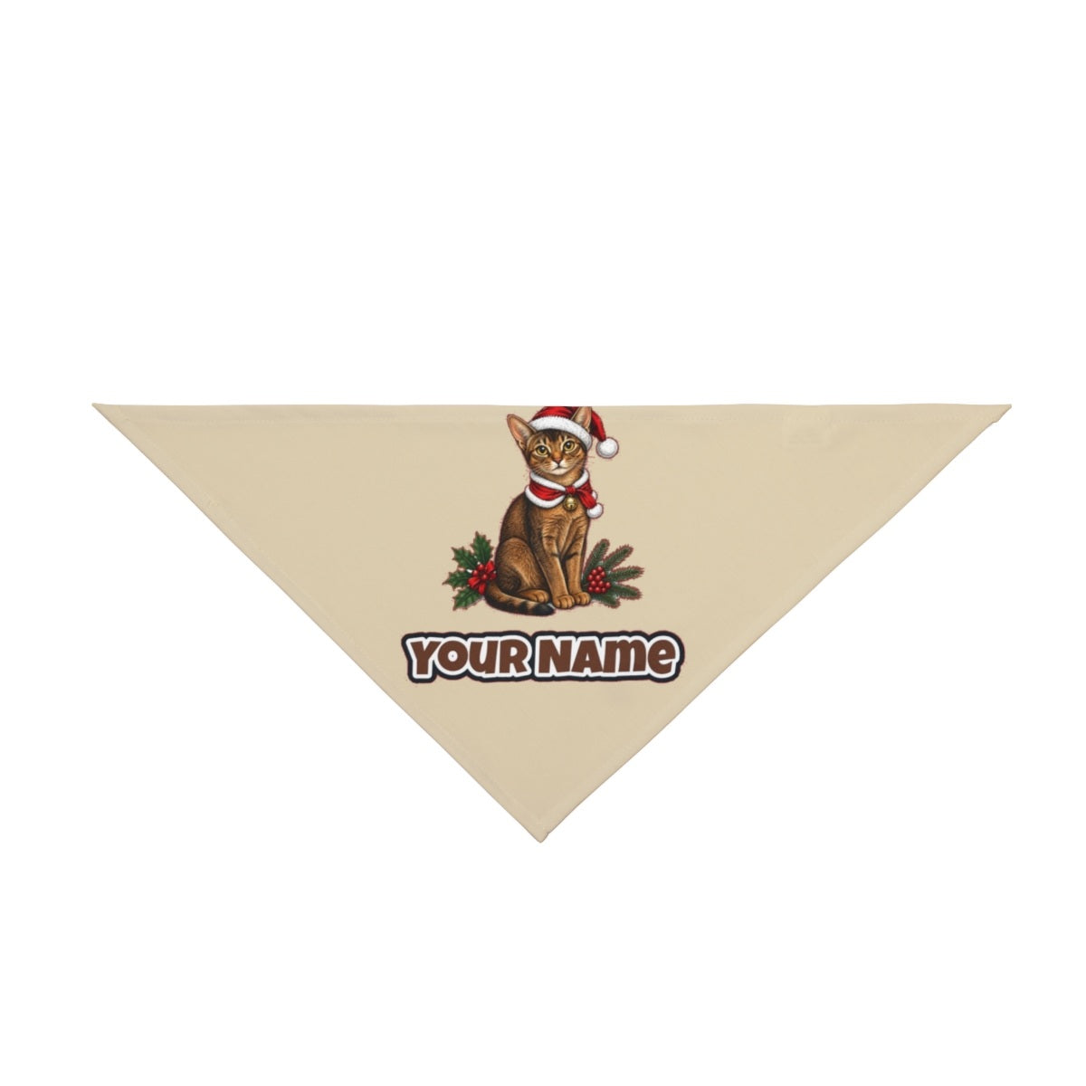 Abyssinian personalised Christmas pet bandana in beige, tie-on style