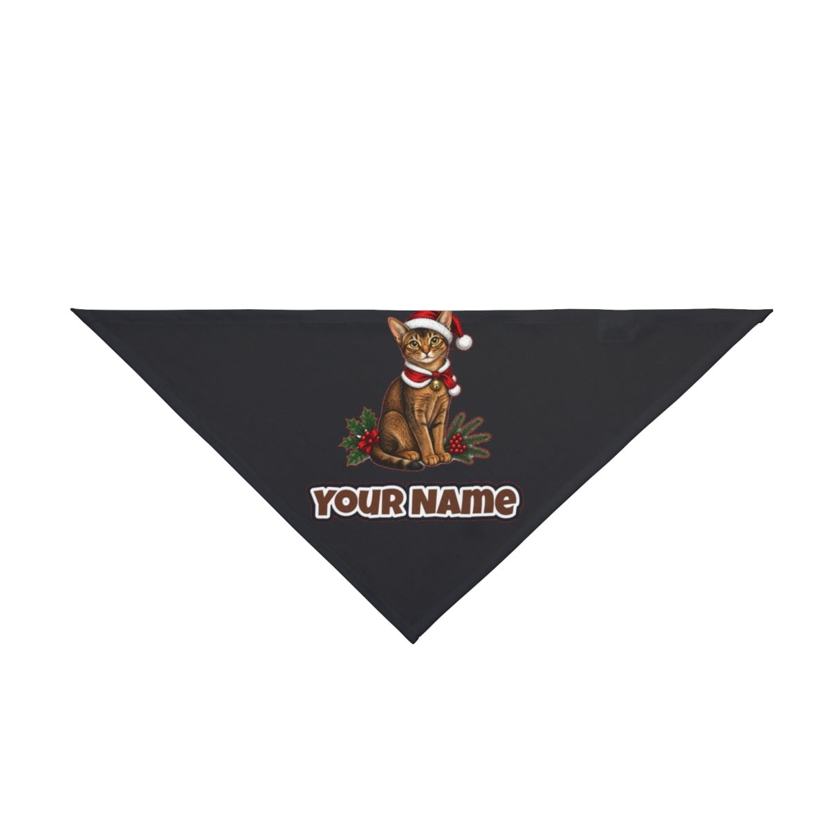 Abyssinian personalised Christmas pet bandana in black, tie-on style
