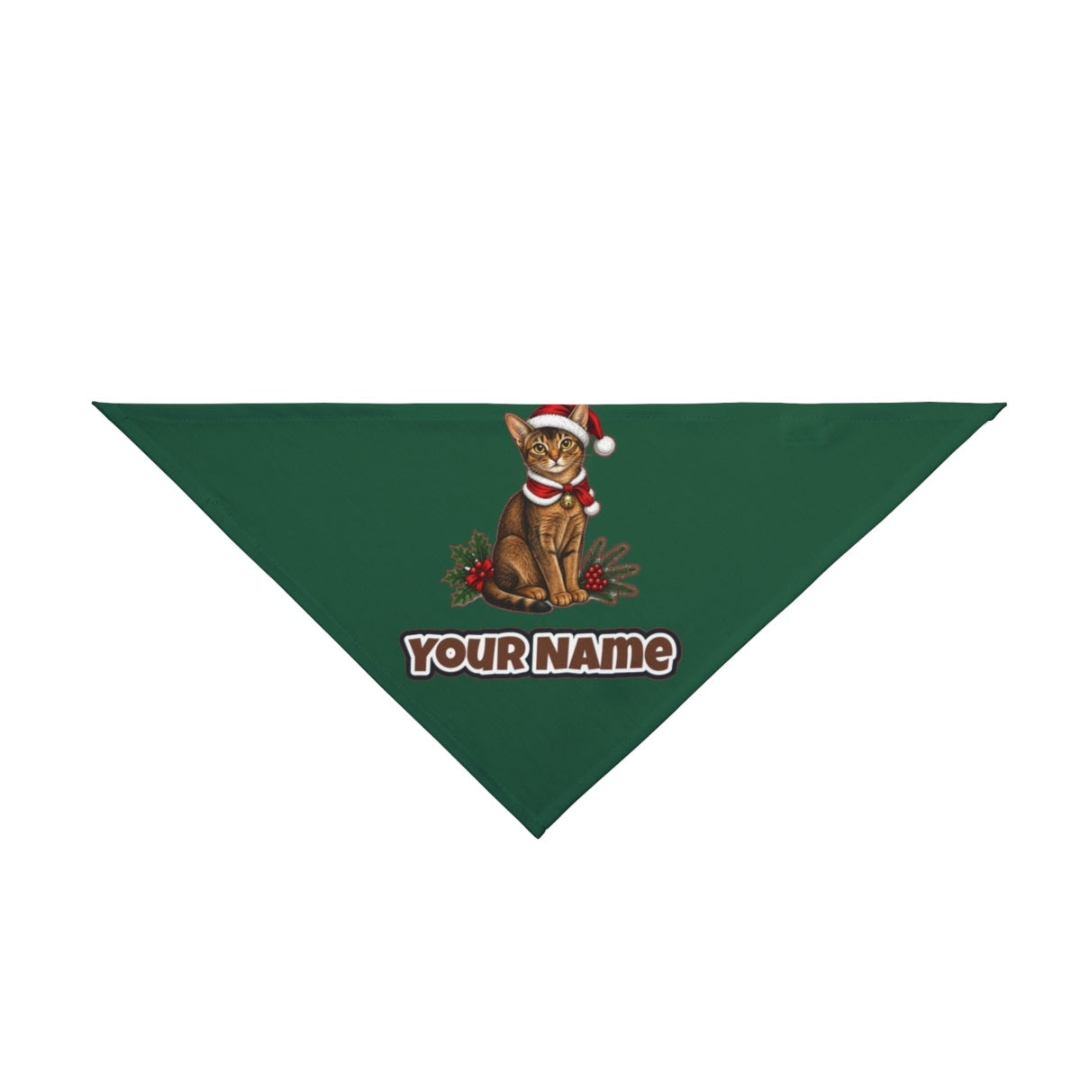 Abyssinian personalised Christmas pet bandana in green, tie-on style