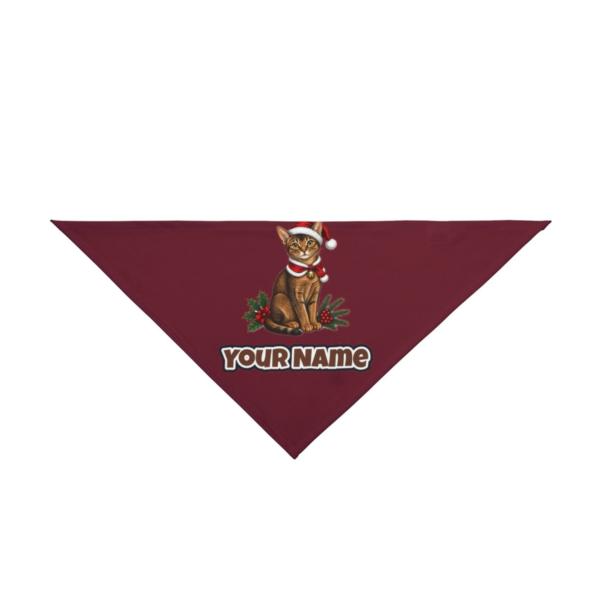 Abyssinian personalised Christmas pet bandana in maroon, tie-on style