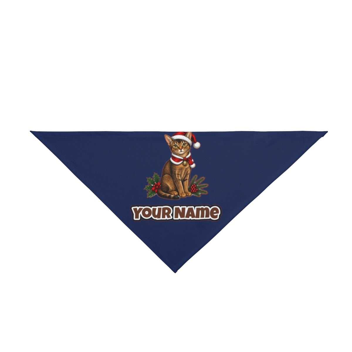 Abyssinian personalised Christmas pet bandana in navy, tie-on style