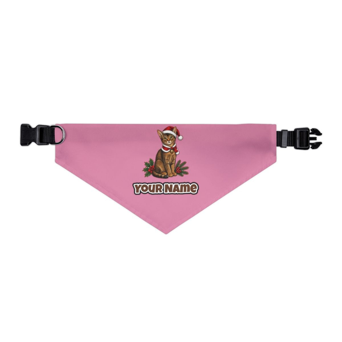 Abyssinian personalised Christmas pet bandana in pink, collar with buckle