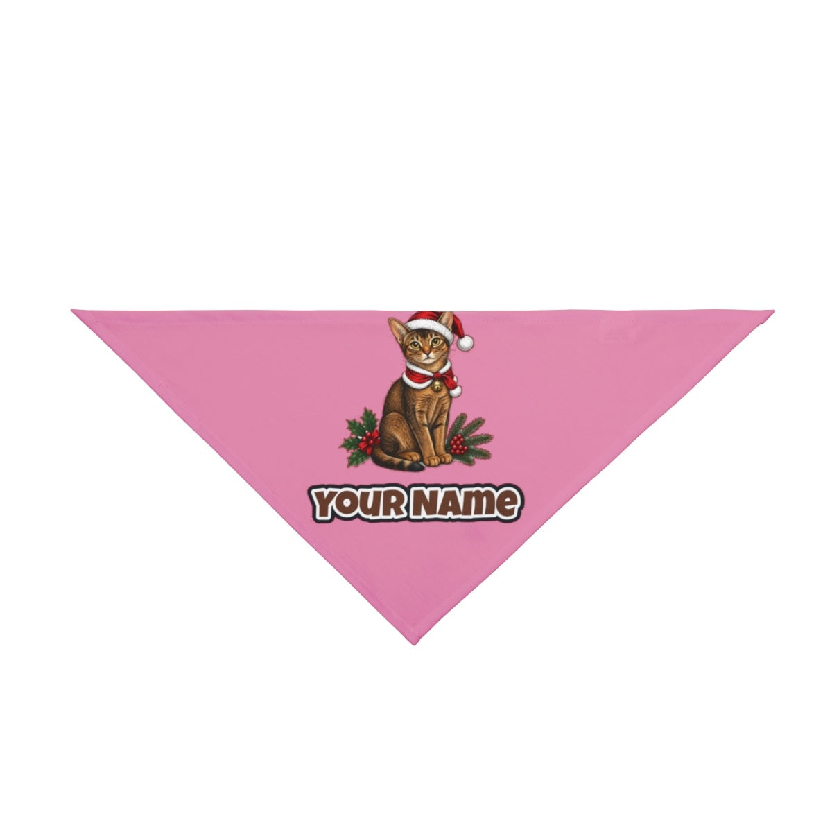 Abyssinian personalised Christmas pet bandana in pink, tie-on style