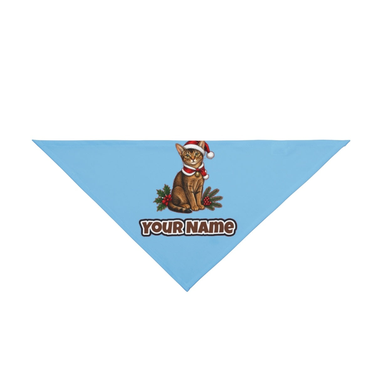 Abyssinian personalised Christmas pet bandana in sky blue, tie-on style