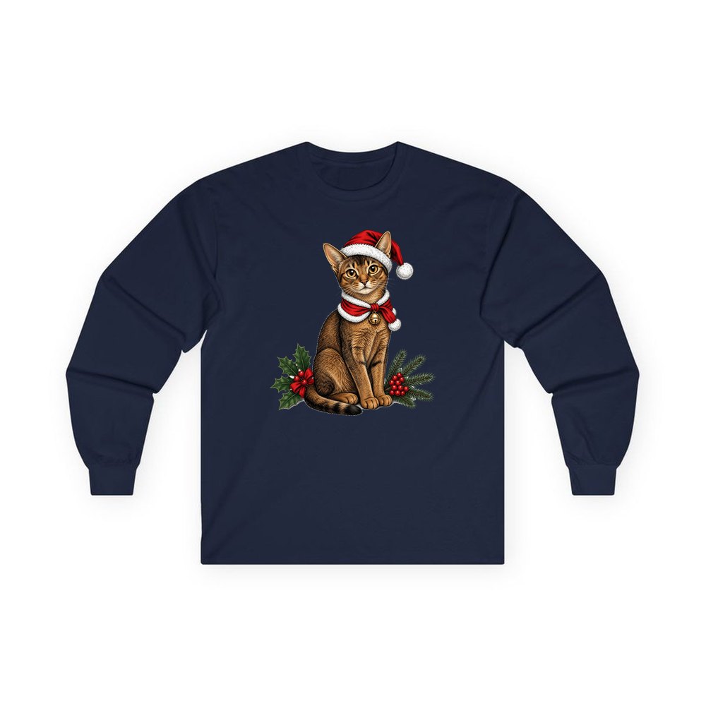 Abyssinian personalised long sleeve Christmas T-shirt in navy