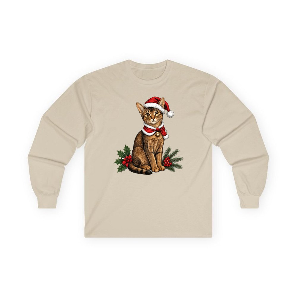 Abyssinian personalised long sleeve Christmas T-shirt in sand