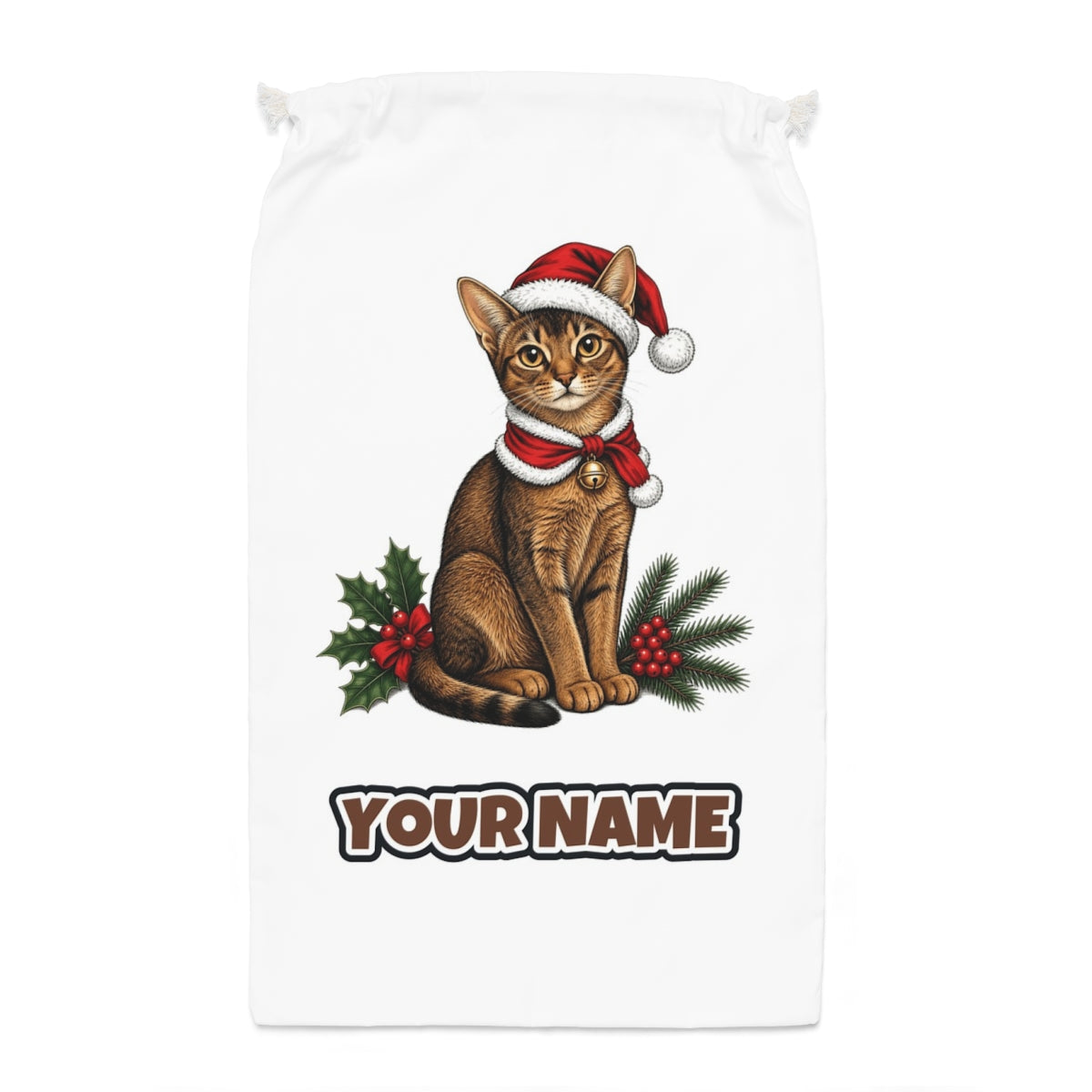 Abyssinian Santa sack laid flat, showing the full print