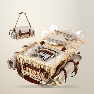 Alfresco 4 Person Insulated Picnic Basket with Wood Table