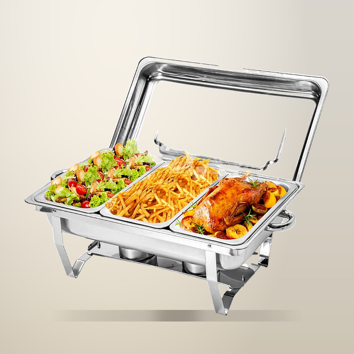 Alston Chafing Dish Set, 3 x 3 L Pans, on a plain cream background