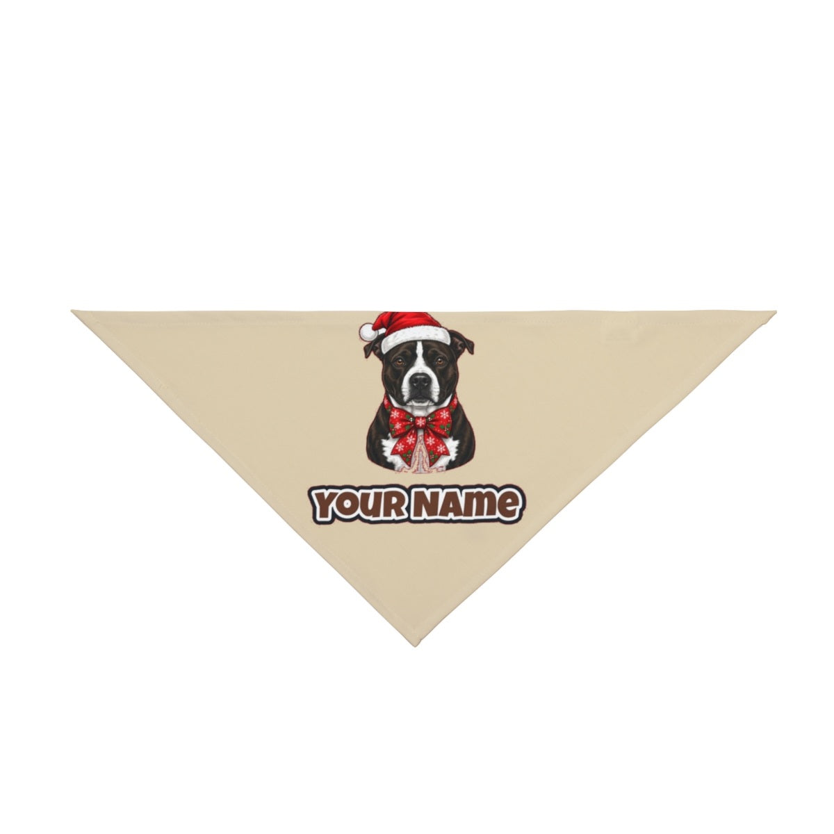 American Staffy personalised Christmas pet bandana in beige, tie-on style