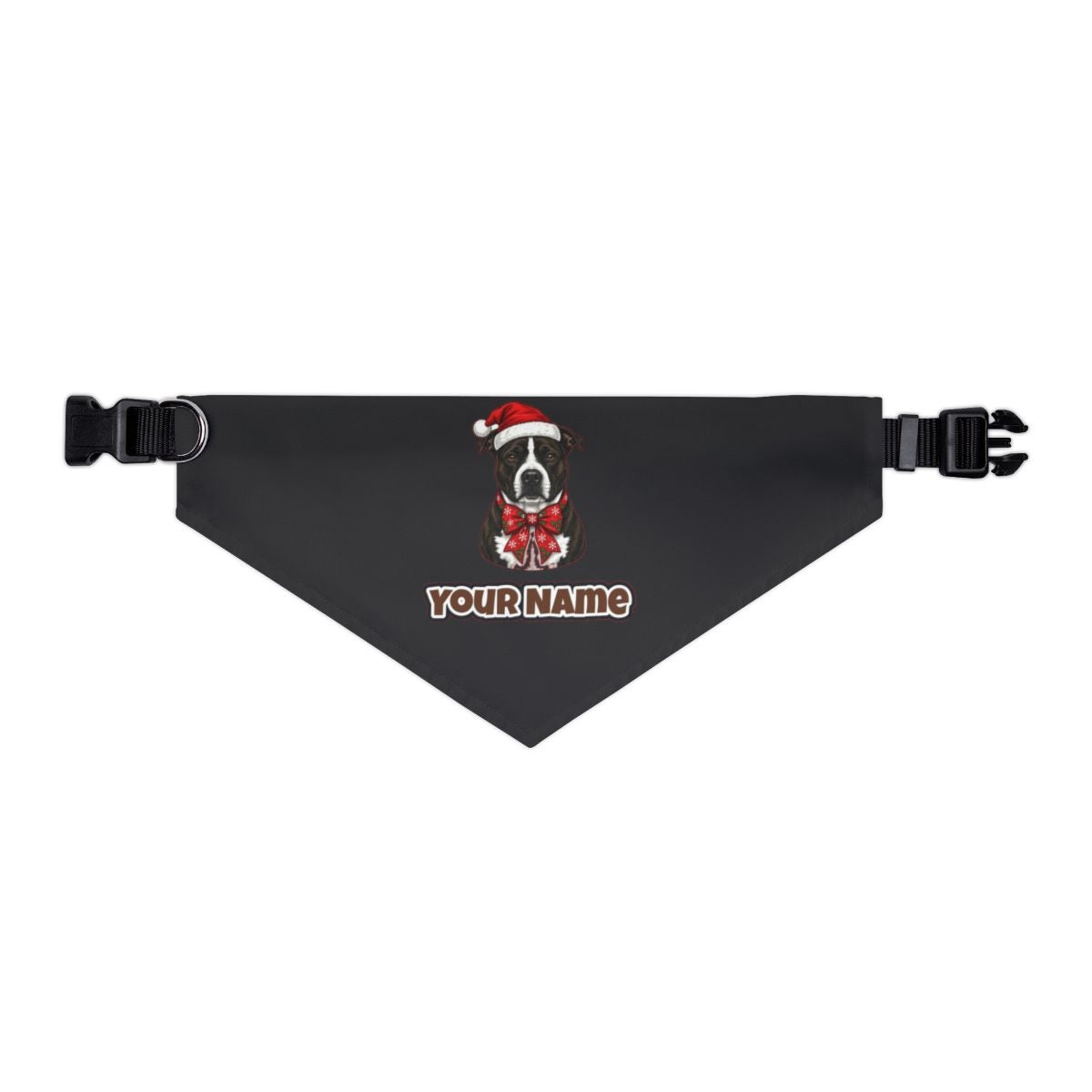American Staffy personalised Christmas pet bandana in black, collar with buckle