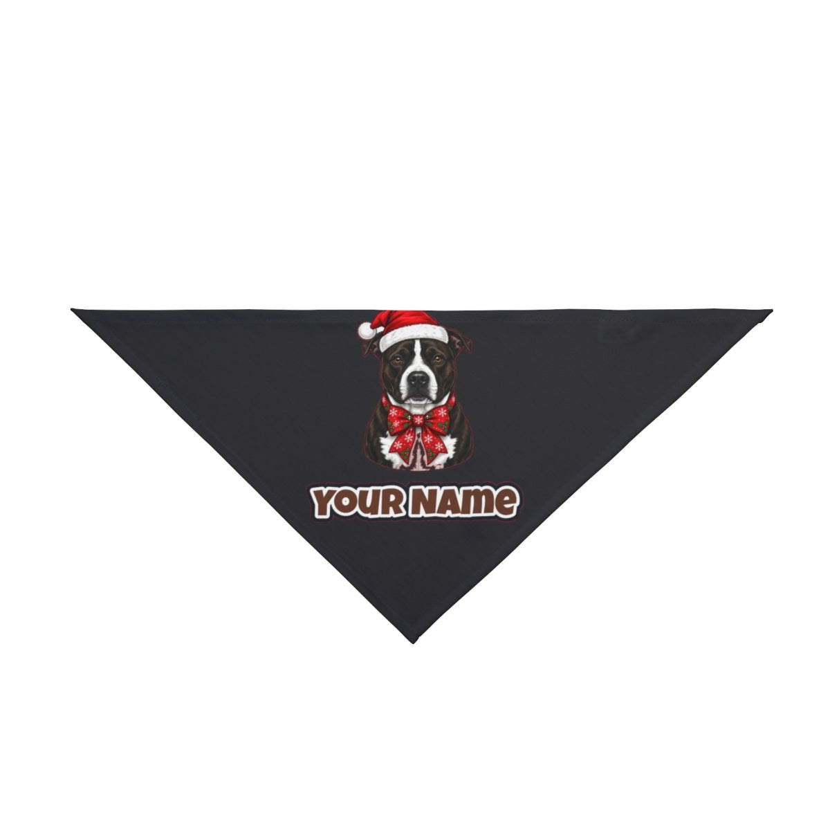 American Staffy personalised Christmas pet bandana in black, tie-on style