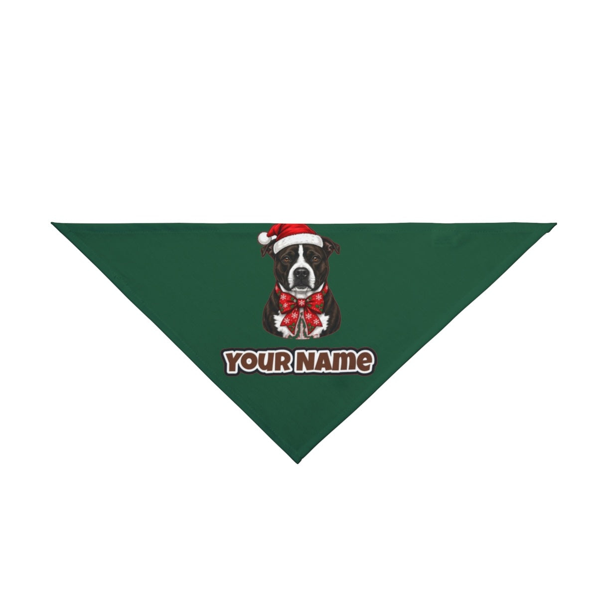 American Staffy personalised Christmas pet bandana in green, tie-on style