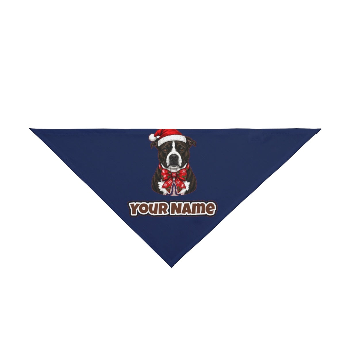 American Staffy personalised Christmas pet bandana in navy, tie-on style