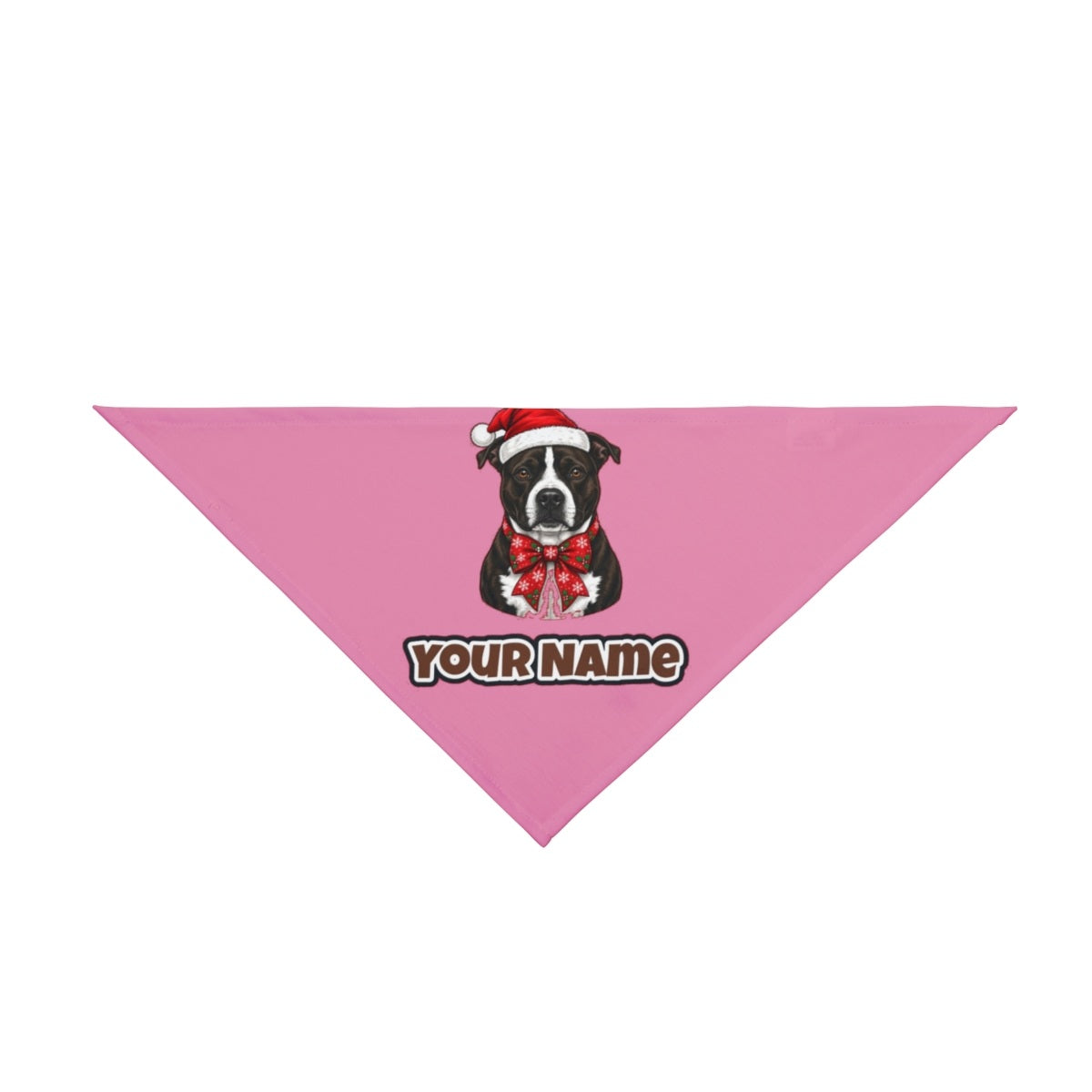 American Staffy personalised Christmas pet bandana in pink, tie-on style