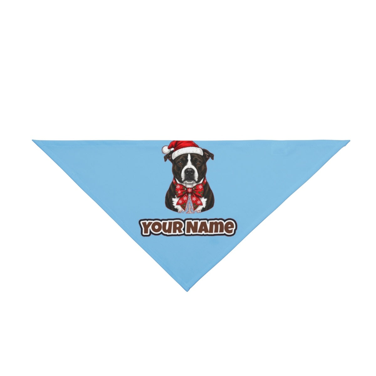 American Staffy personalised Christmas pet bandana in sky blue, tie-on style