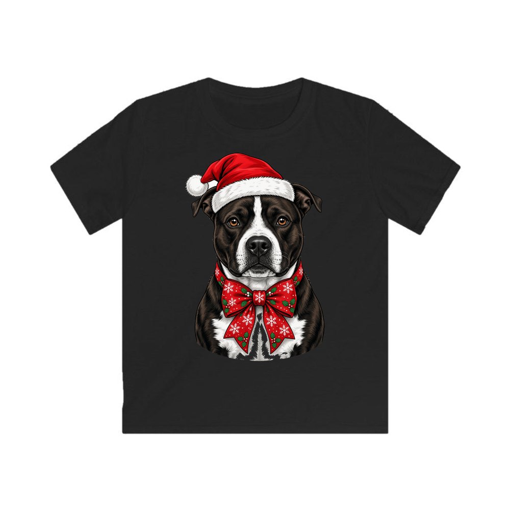 American Staffy personalised kids Christmas tee in black
