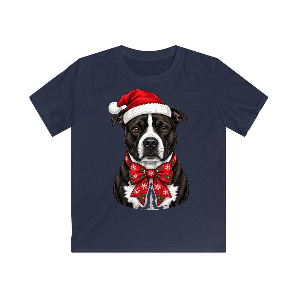 American Staffy personalised kids Christmas tee in navy