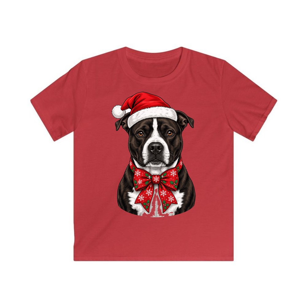 American Staffy personalised kids Christmas tee in red