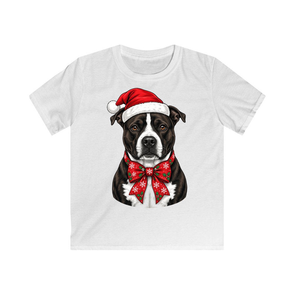 American Staffy personalised kids Christmas tee in white