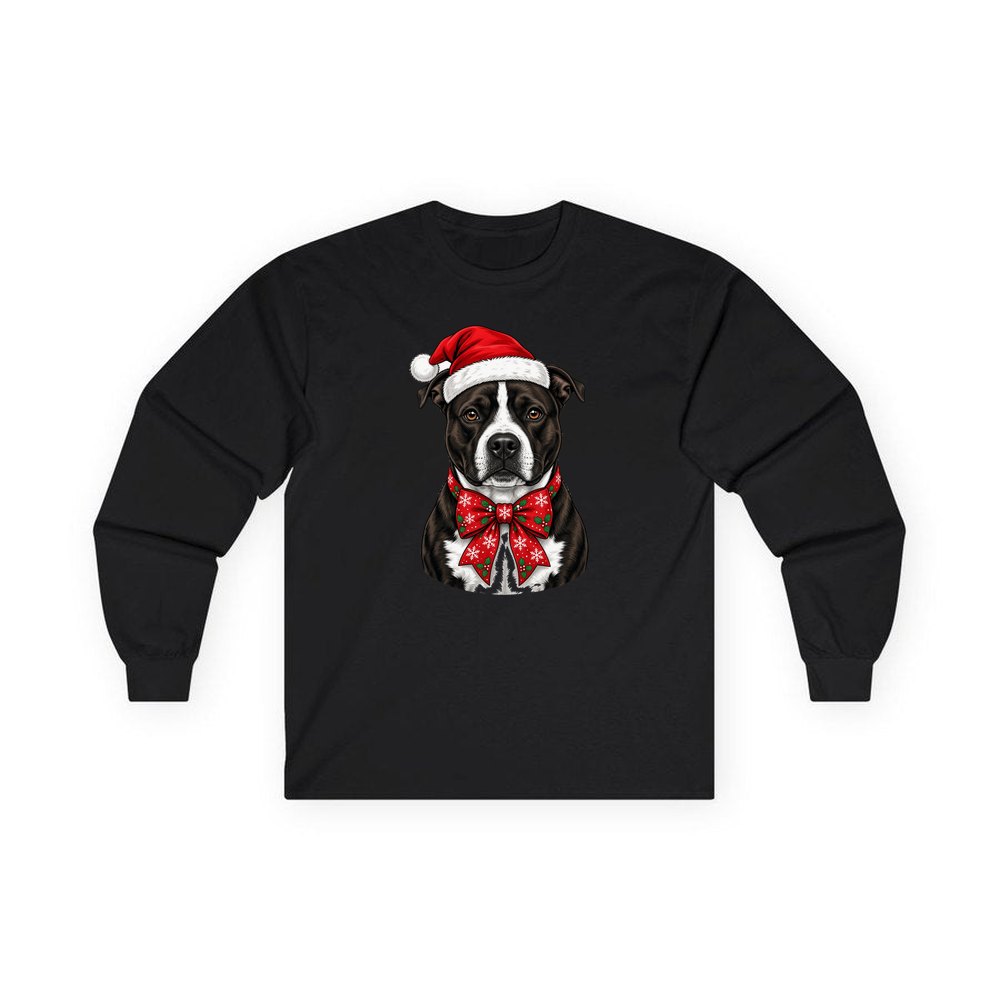 American Staffy personalised long sleeve Christmas T-shirt in black