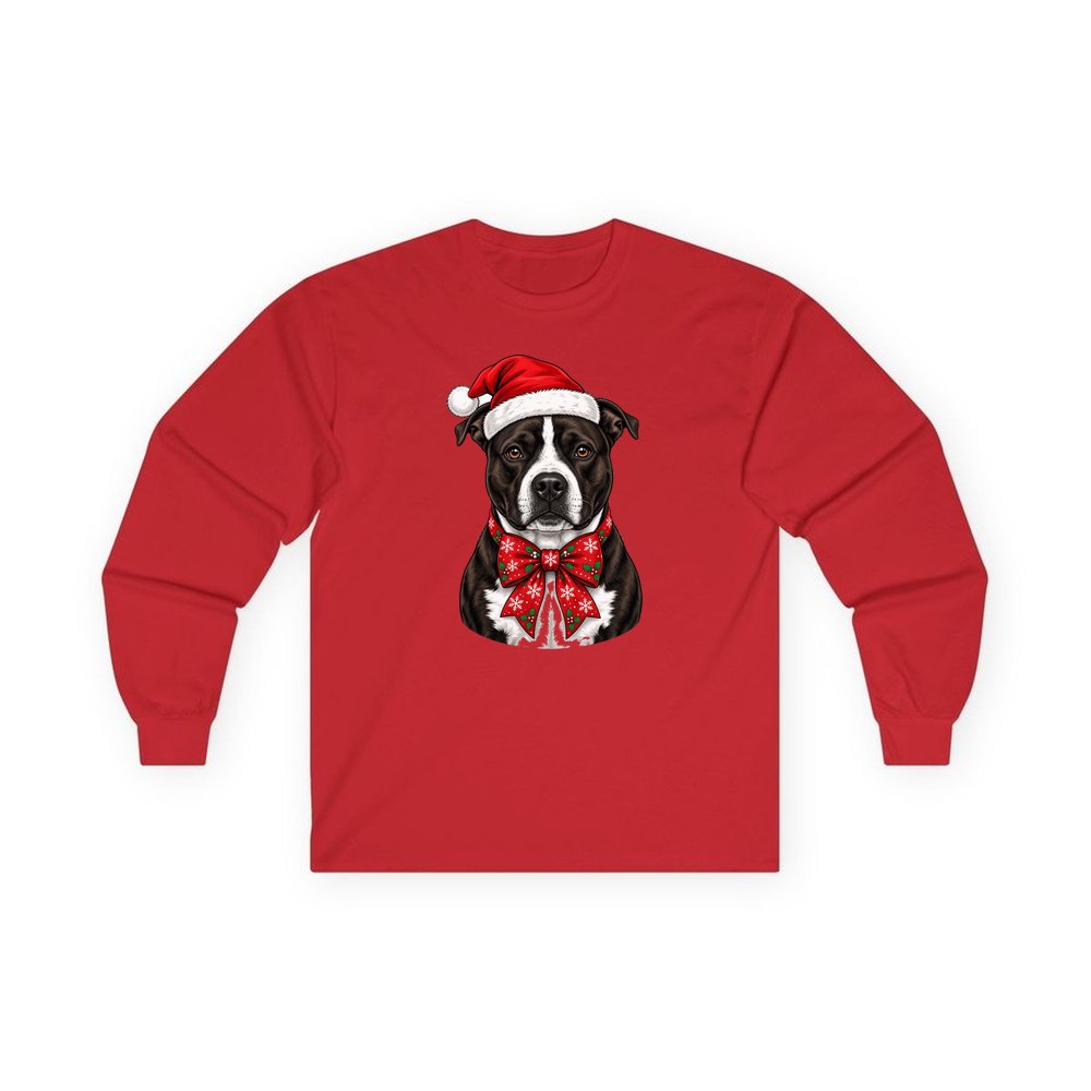 American Staffy personalised long sleeve Christmas T-shirt in red