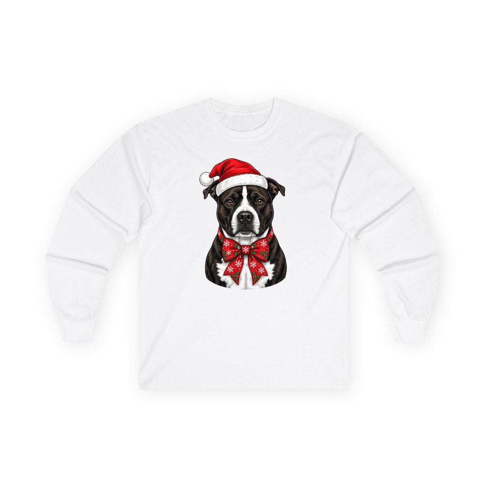 American Staffy personalised long sleeve Christmas T-shirt in white