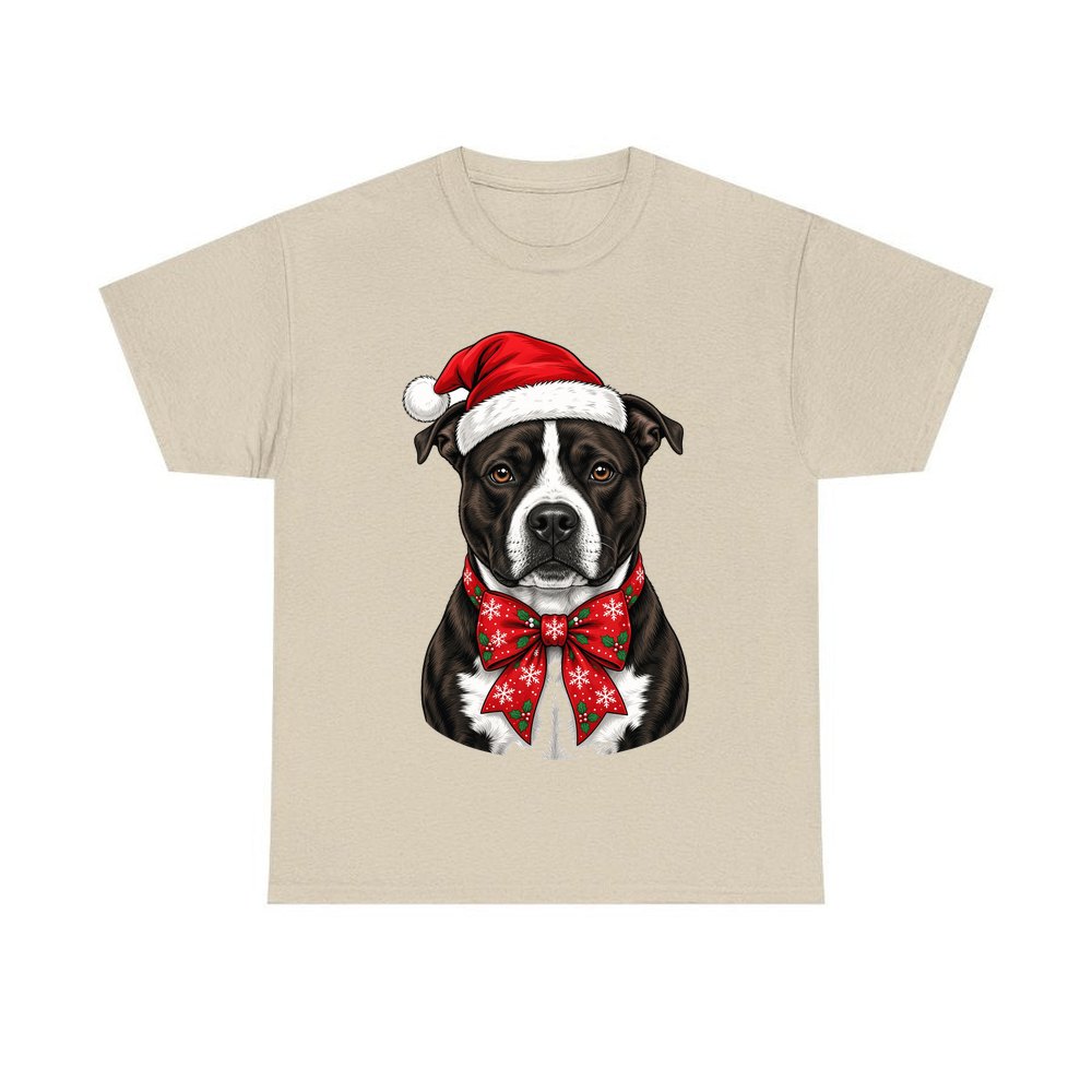 American Staffy personalised Christmas T-shirt in sand