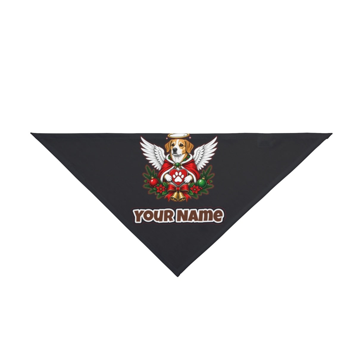 Angel Dog With Paw Heart personalised Christmas pet bandana in black, tie-on style