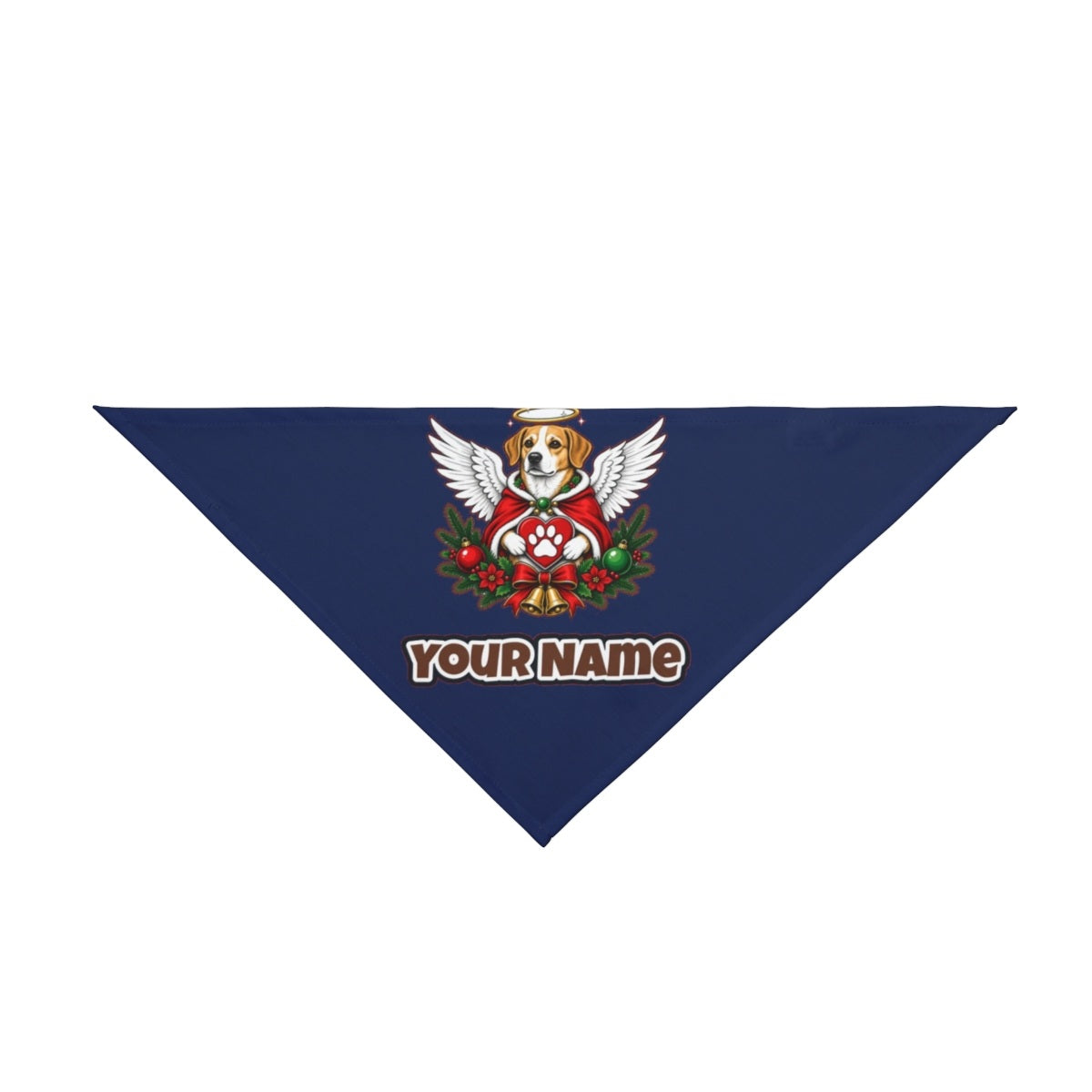Angel Dog With Paw Heart personalised Christmas pet bandana in navy, tie-on style