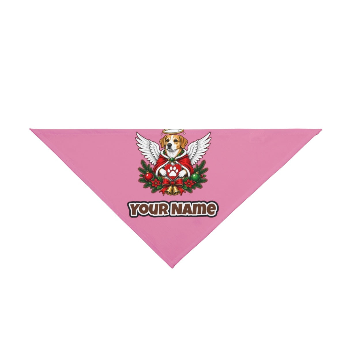Angel Dog With Paw Heart personalised Christmas pet bandana in pink, tie-on style