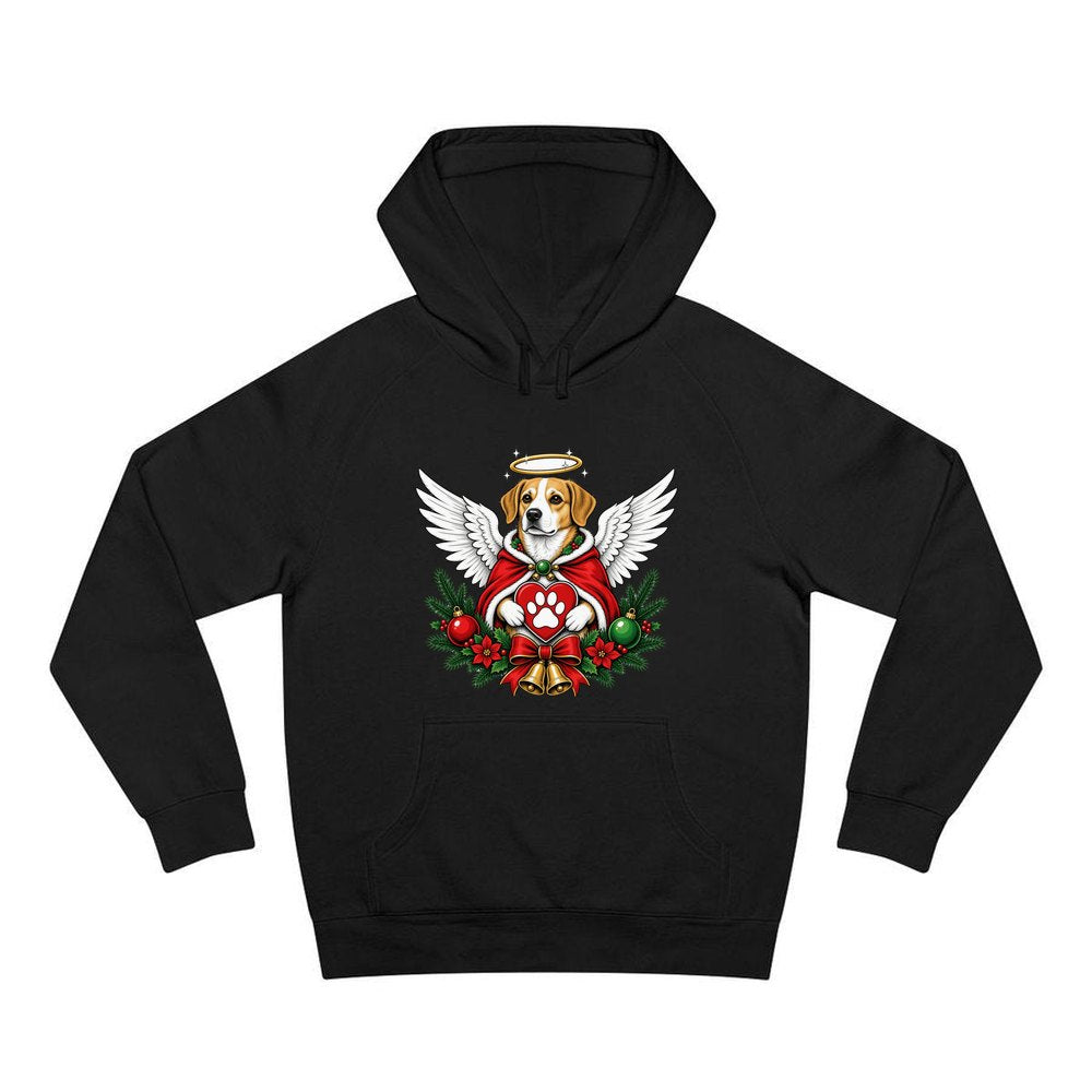 Angel Dog With Paw Heart personalised Christmas hoodie in black
