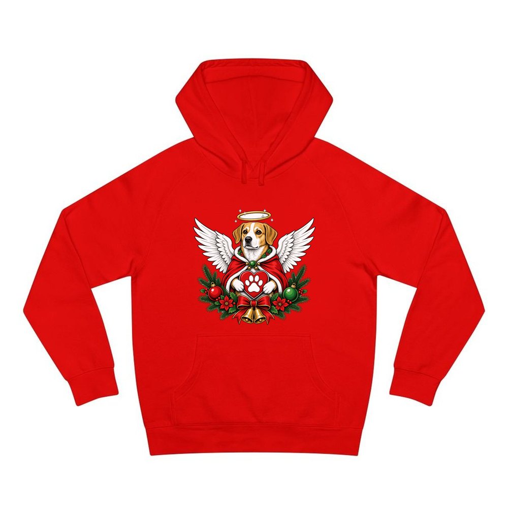 Angel Dog With Paw Heart personalised Christmas hoodie in red