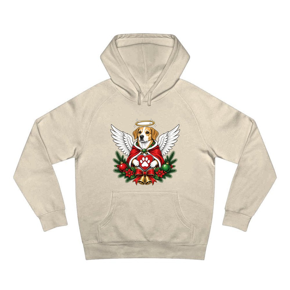 Angel Dog With Paw Heart personalised Christmas hoodie in sand