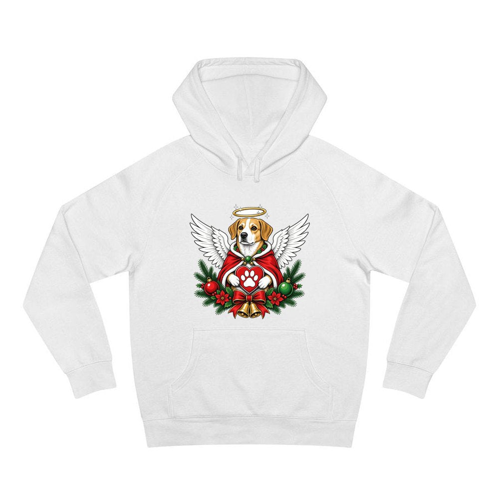 Angel Dog With Paw Heart personalised Christmas hoodie in white