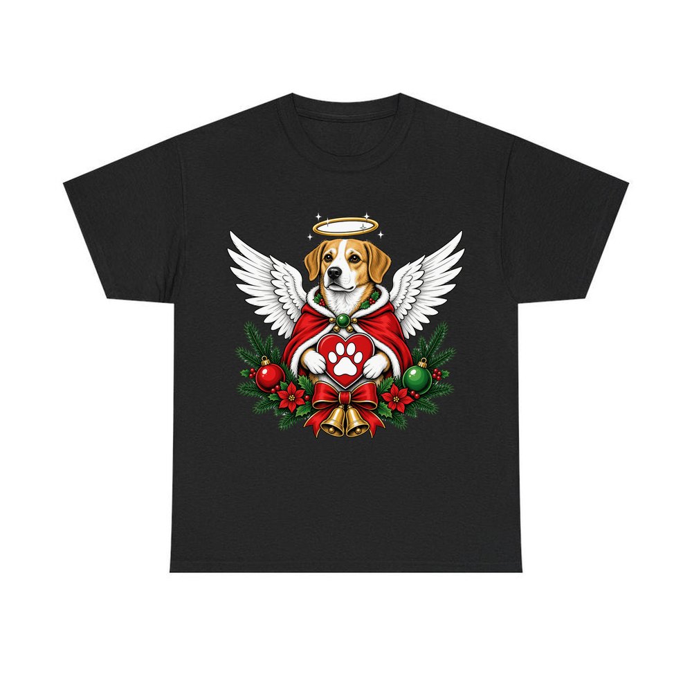 Angel Dog With Paw Heart personalised Christmas T-shirt in black