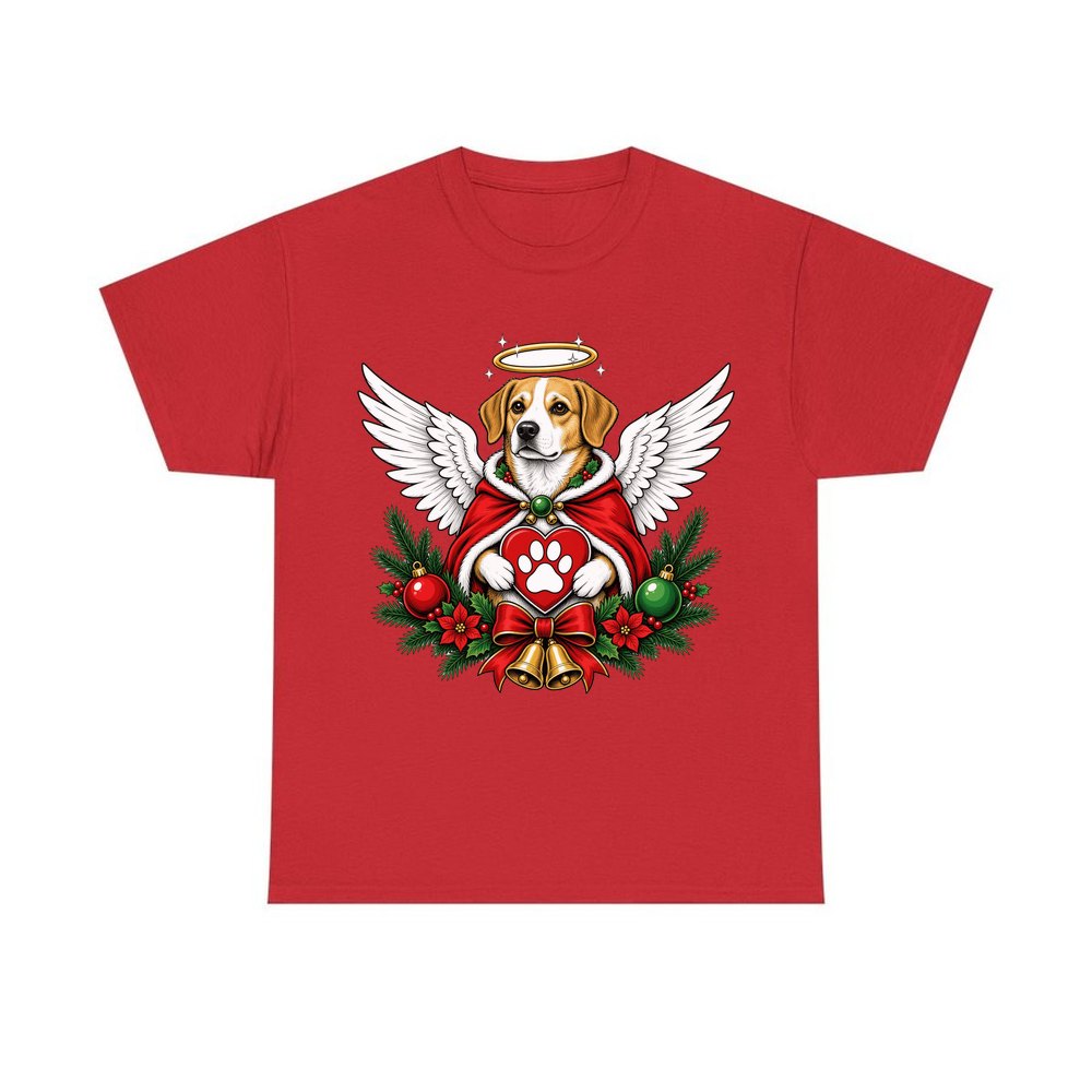 Angel Dog With Paw Heart personalised Christmas T-shirt in red