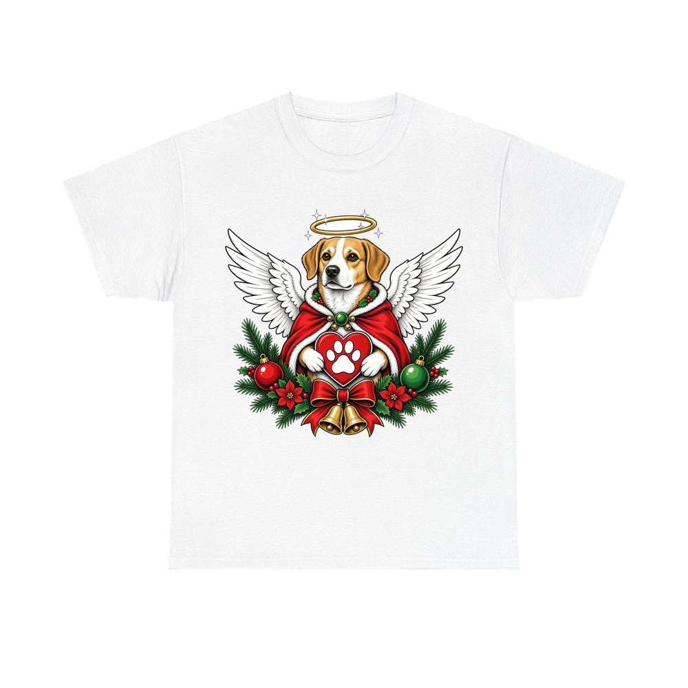 Angel Dog With Paw Heart personalised Christmas T-shirt in white